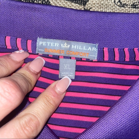 Peter Millar Summer Comfort Purple/Pink Striped Short Sleeve Polo Shirt Size XL - Picture 5 of 10